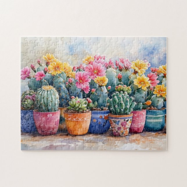 Quebra-cabeça Primavera Watercolor Cactus e Flores (Horizontal)