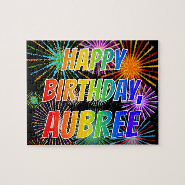Quebra-cabeça Primeiro nome "AUBREE", Diversão "FELIZ ANIVERSÁRI (Horizontal)