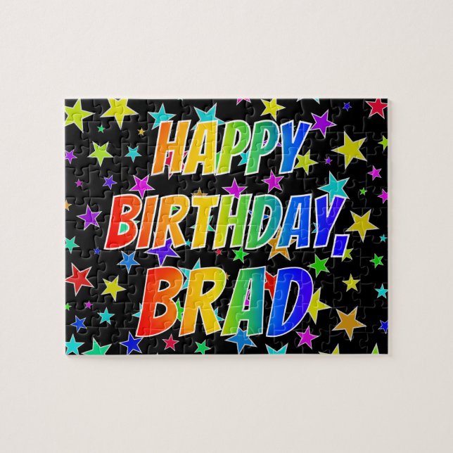 Quebra-cabeça Primeiro nome "BRAD", divertido "FELIZ ANIVERSÁRIO (Horizontal)