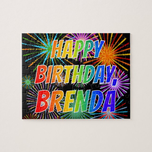 Quebra-cabeça Primeiro nome "BRENDA", Diversão "FELIZ ANIVERSÁRI (Horizontal)