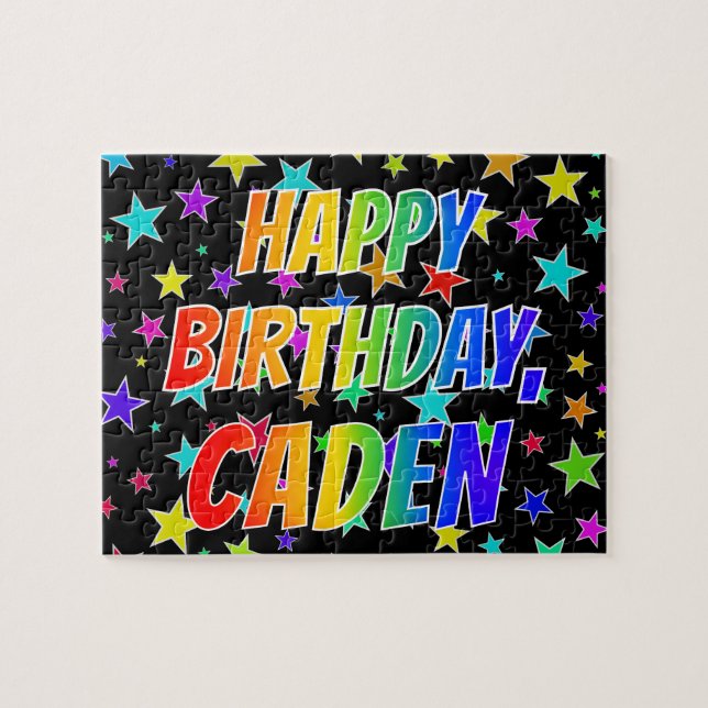 Quebra-cabeça Primeiro nome "CADEN", Diversão "FELIZ ANIVERSÁRIO (Horizontal)