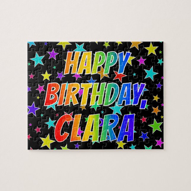 Quebra-cabeça Primeiro nome "CLARA", divertido "FELIZ ANIVERSÁRI (Horizontal)