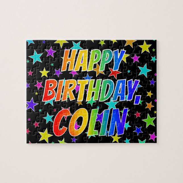 Quebra-cabeça Primeiro nome "COLIN", Diversão "FELIZ ANIVERSÁRIO (Horizontal)