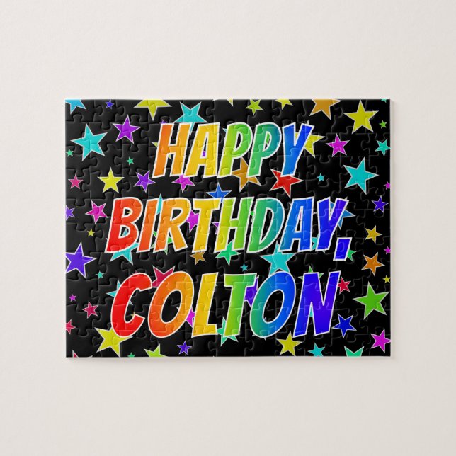 Quebra-cabeça Primeiro nome "COLTON", divertido "FELIZ ANIVERSÁR (Horizontal)