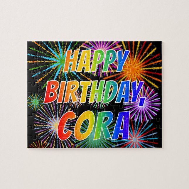 Quebra-cabeça Primeiro nome "CORA", Diversão "FELIZ ANIVERSÁRIO" (Horizontal)