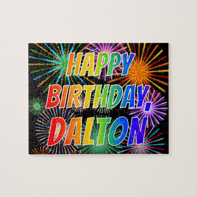 Quebra-cabeça Primeiro Nome "DALTON", Diversão "FELIZ ANIVERSÁRI (Horizontal)