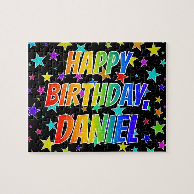 Quebra-cabeça Primeiro nome "DANIEL", divertido "FELIZ ANIVERSÁR (Horizontal)