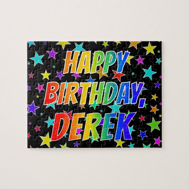 Quebra-cabeça Primeiro nome "DEREK", divertido "Feliz aniversári (Horizontal)