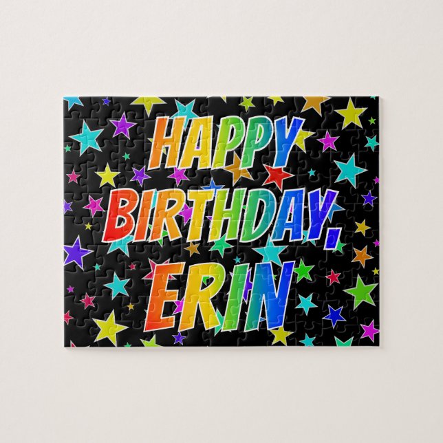 Quebra-cabeça Primeiro nome "ERIN", divertido "FELIZ ANIVERSÁRIO (Horizontal)