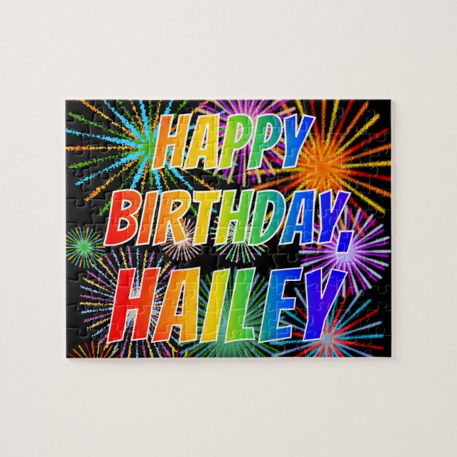 Quebra-cabeça Primeiro nome "HAILEY", Diversão "FELIZ ANIVERSÁRI (Horizontal)