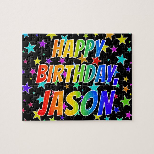 Quebra-cabeça Primeiro nome "JASON", divertido "FELIZ ANIVERSÁRI (Horizontal)