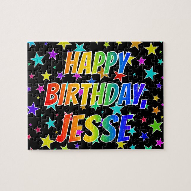 Quebra-cabeça Primeiro nome "JESSE", Diversão "FELIZ ANIVERSÁRIO (Horizontal)