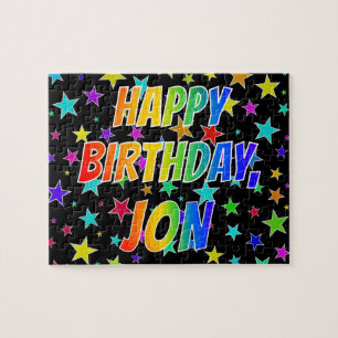 Quebra-cabeça Primeiro nome "JON", divertido "FELIZ ANIVERSÁRIO"