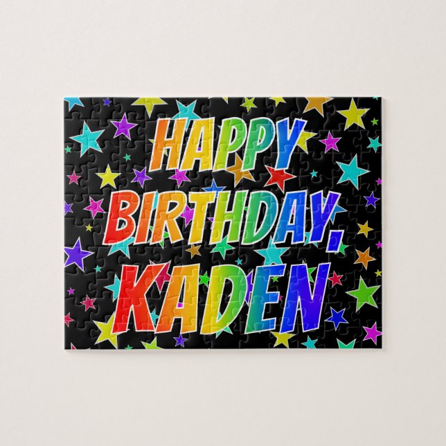 Quebra-cabeça Primeiro nome "KADEN", Diversão "FELIZ ANIVERSÁRIO (Horizontal)
