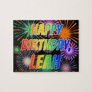 Quebra-cabeça Primeiro nome "LEAH", Diversão "FELIZ ANIVERSÁRIO"