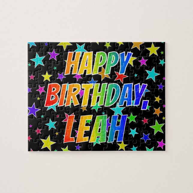 Quebra-cabeça Primeiro nome "LEAH", divertido "Feliz aniversário (Horizontal)