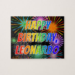 Quebra-cabeça Primeiro nome "LEONARDO", "FELIZ ANIVERSÁRIO"