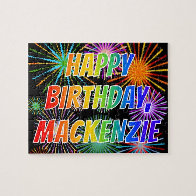 Quebra-cabeça Primeiro nome "MACKENZIE", Diversão "FELIZ ANIVERS (Horizontal)