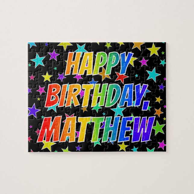 Quebra-cabeça Primeiro nome "MATTHEW", Diversão "FELIZ ANIVERSÁR (Horizontal)