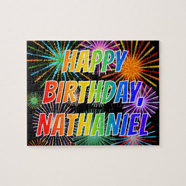 Quebra-cabeça Primeiro Nome "NATHANIEL", Diversão "FELIZ ANIVERS (Horizontal)