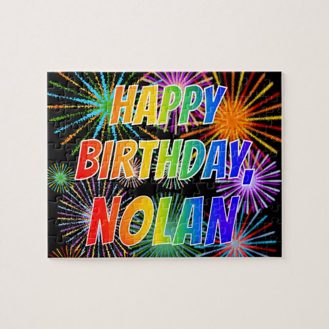Quebra-cabeça Primeiro nome "NOLAN", Diversão "FELIZ ANIVERSÁRIO (Horizontal)