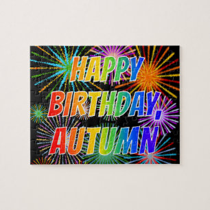 Quebra-cabeça Primeiro nome "OUTUMN", Diversão "FELIZ ANIVERSÁRI