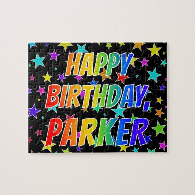 Quebra-cabeça Primeiro nome "PARKER", Diversão "FELIZ ANIVERSÁRI (Horizontal)