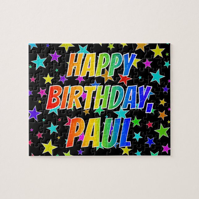 Quebra-cabeça Primeiro nome "PAUL", divertido "FELIZ ANIVERSÁRIO (Horizontal)