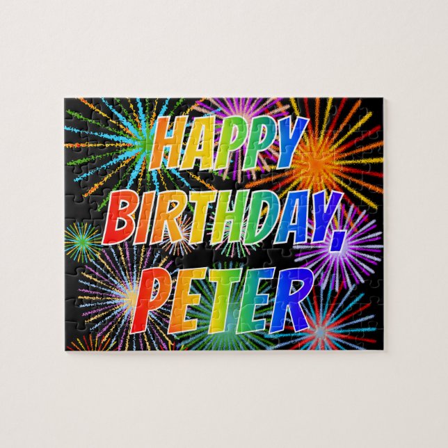 Quebra-cabeça Primeiro nome "PETER", Diversão "FELIZ ANIVERSÁRIO (Horizontal)