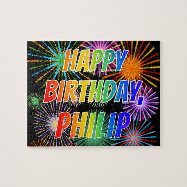 Quebra-cabeça Primeiro nome "PHILIP", Diversão "FELIZ ANIVERSÁRI (Horizontal)