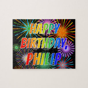 Quebra-cabeça Primeiro nome "PHILIP", "FELIZ ANIVERSÁRIO"