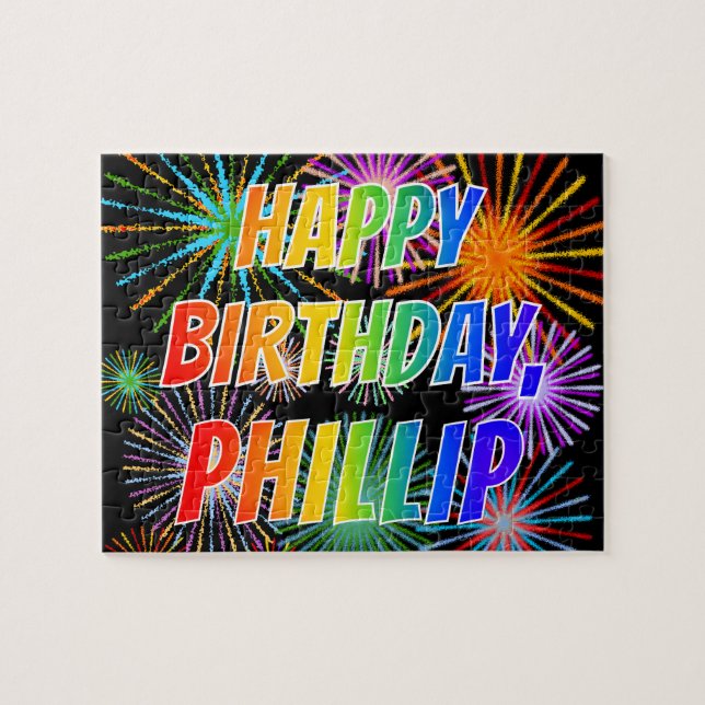 Quebra-cabeça Primeiro nome "PHILLIP", Diversão "FELIZ ANIVERSÁR (Horizontal)