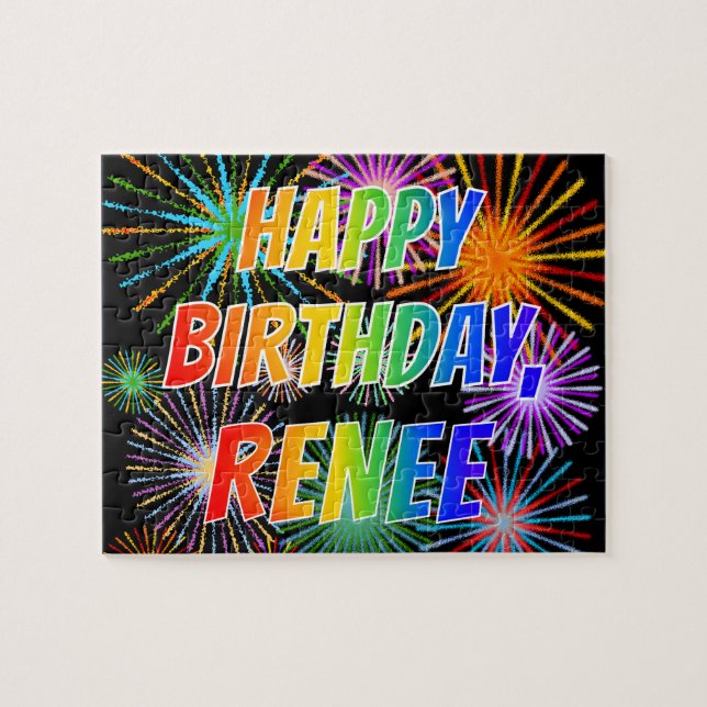 Quebra-cabeça Primeiro nome "RENEE", Diversão "FELIZ ANIVERSÁRIO (Horizontal)