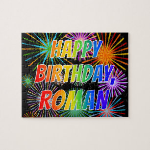 Quebra-cabeça Primeiro nome "ROMAN", "FELIZ ANIVERSÁRIO"