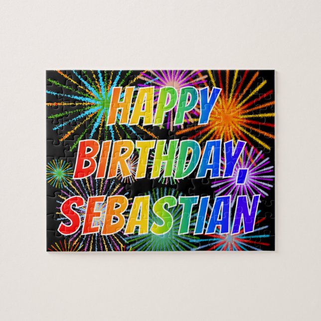 Quebra-cabeça Primeiro nome "SEBASTIAN", Diversão "FELIZ ANIVERS (Horizontal)