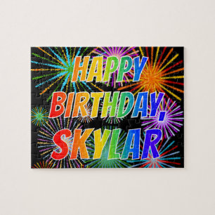 Quebra-cabeça Primeiro nome "SKYLAR", Diversão "FELIZ ANIVERSÁRI
