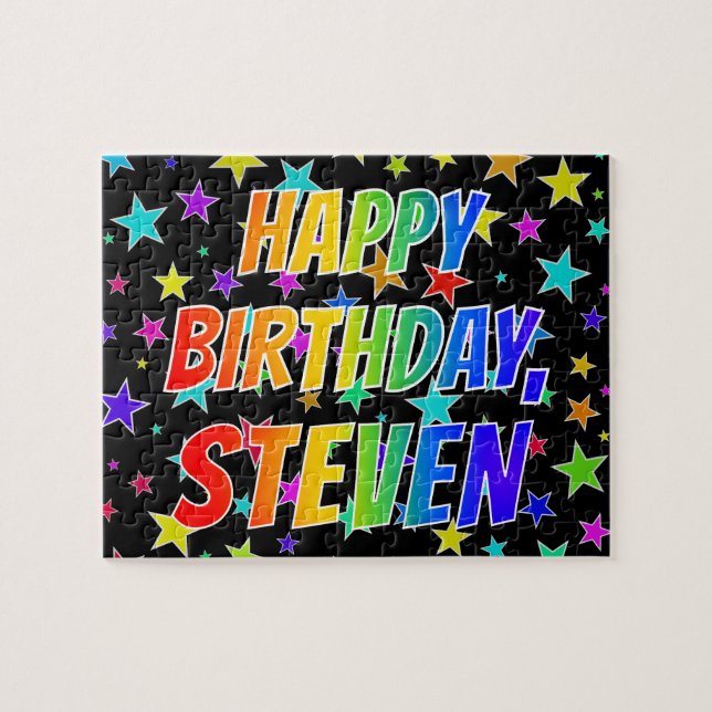 Quebra-cabeça Primeiro nome "STEVEN", divertido "FELIZ ANIVERSÁR (Horizontal)
