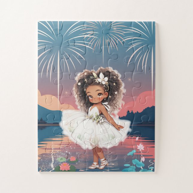 Quebra-cabeça Princesa Afro-Americana Lírio de Água Quebra-Cabeç (Vertical)
