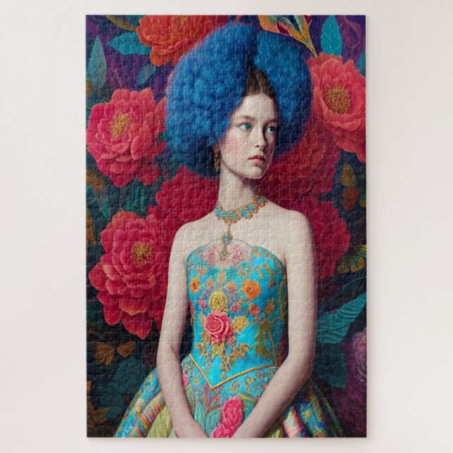 Quebra-cabeça Princesa com vestido decorativo azul (Vertical)