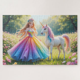 Quebra-cabeça Princesa Encantada com Vestido Arco-íris & Unicórn