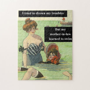 Quebra-cabeça Problemas com a natação na praia de Vintage, sogra