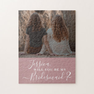 Quebra-cabeça Proposta de Bridesmaid de Foto Minimalista Rosa Du