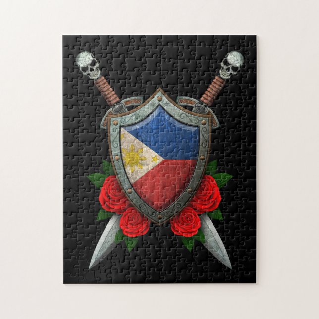 Quebra-cabeça Protetor e espadas filipinos gastos da bandeira (Vertical)