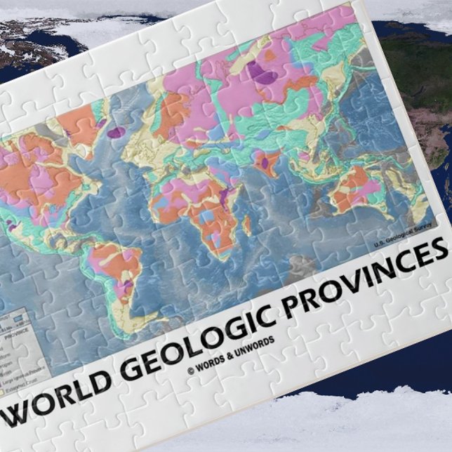 Quebra-cabeça Províncias Geológicas do Mundo (World Map Geology) (World Geologic Provinces jigsaw puzzle for any geologically inclined person)