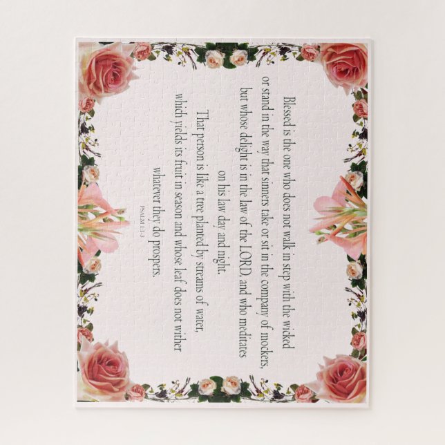 Quebra-cabeça PSALM 1:1-3 Design botânico, (Vertical)