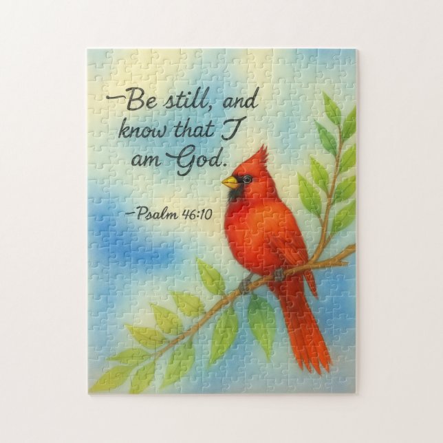 Quebra-cabeça Psalm 46:10 Be Still Red Cardinal Scripture Nature (Vertical)