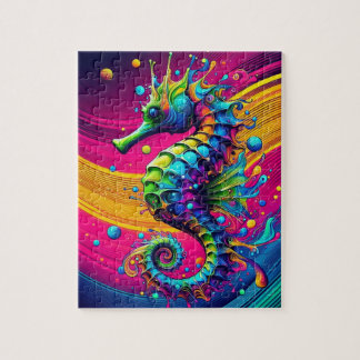 Quebra-cabeça Psychedelic Seahorse Puzzle – Vibrant Ocean Challe