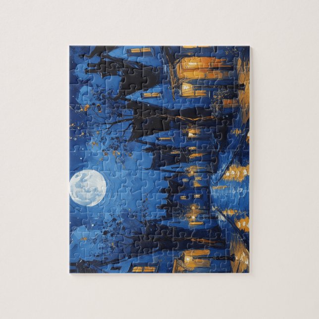 Quebra-cabeça Pueblo de noche con luces y faroles (Vertical)