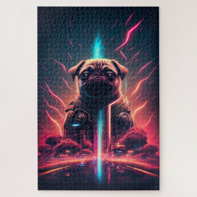 Quebra-cabeça Pug Adorável com Fantasia de Robô Futurista (Vertical)