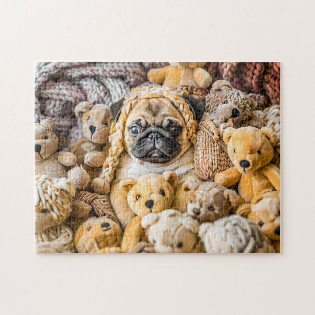Quebra-cabeça Pug arredondado por Plush Teddy Bears (Horizontal)